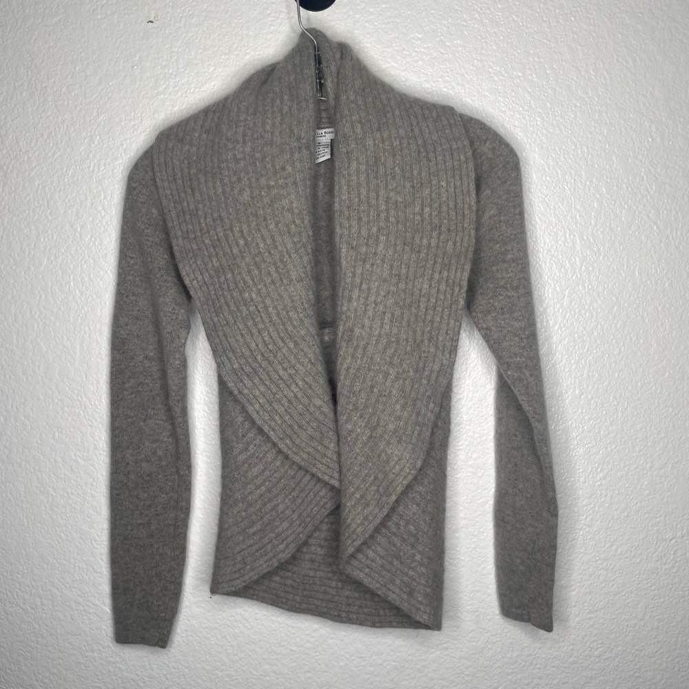 Gabriella Rossi Cashmere Cardigan Gray Ribbed Shawl Collar Tulip Hem Sweater S